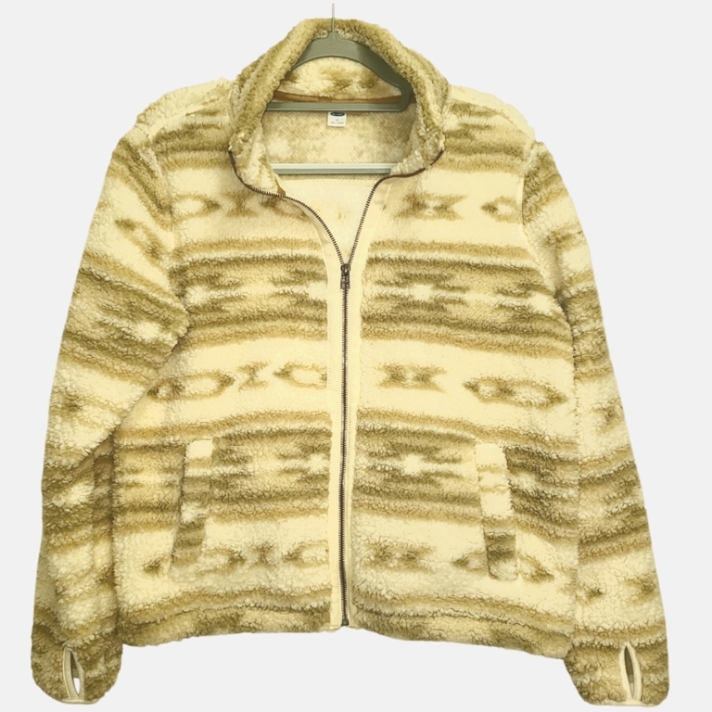 Old Navy‎ Aztec Sherpa Zip Up Jacket Cream/Tan Small
